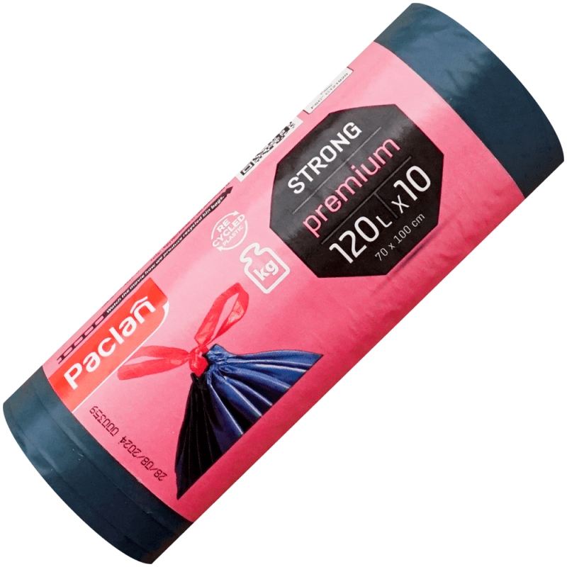 Saci menajeri de gunoi, cu snur, rezistenti, 120 l, 10 buc, Paclan Premium, 70 x 100 cm